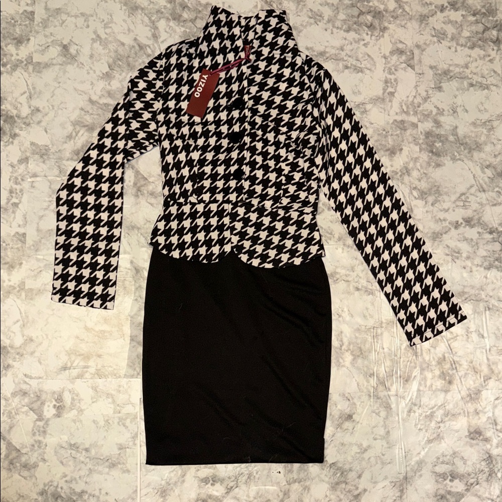 Chic Houndstooth Long Sleeve Dress